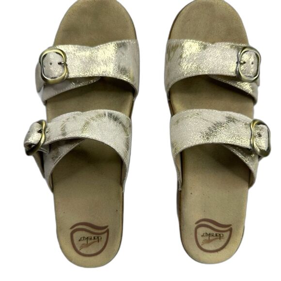 Dansko Sophie Platform Sandals w White/Gold Suede and Buckles - Wmn 41 (10.5-11) - Picture 5 of 7